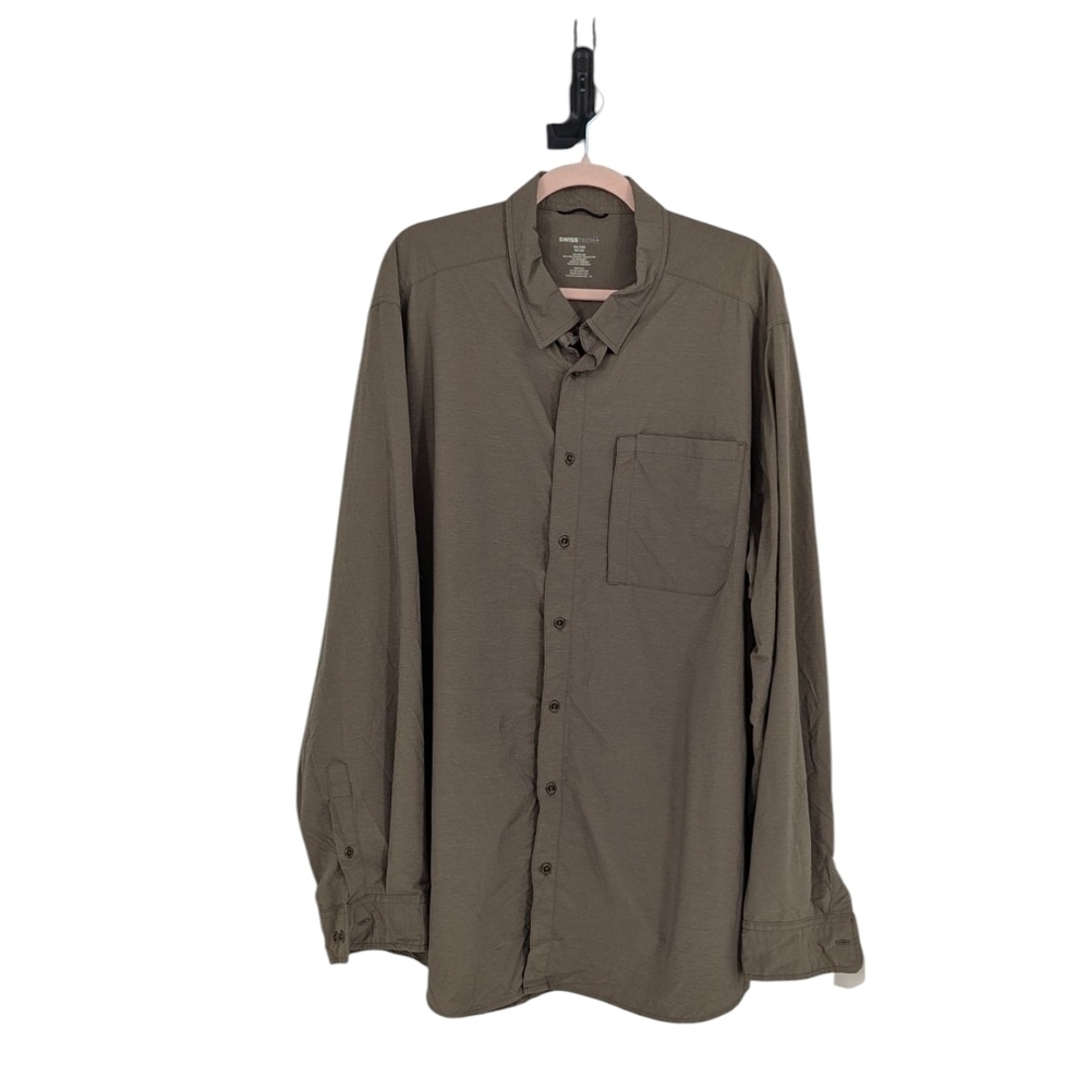 Men's Swiss Tech Button Down Shirt Olive Green Size 3XL military travel field